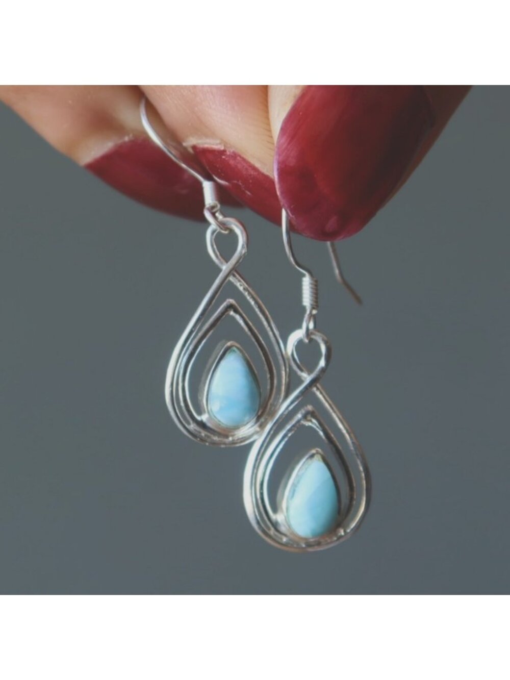 Larimar Earrings Seaside Serenity Drop Sterling Silver Pear Cabochon Jewelry